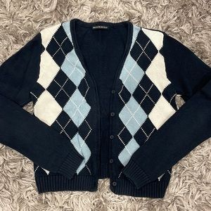 Brandy Melville Navy and White Argyle Cardigan